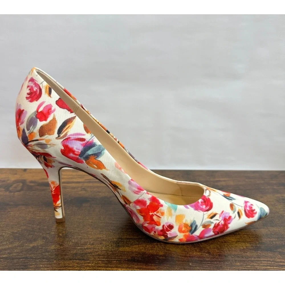 Nine West Flax Floral Pointed Toe Pumps Off White Textile Heels Womens 11 M - Picture 3 of 13